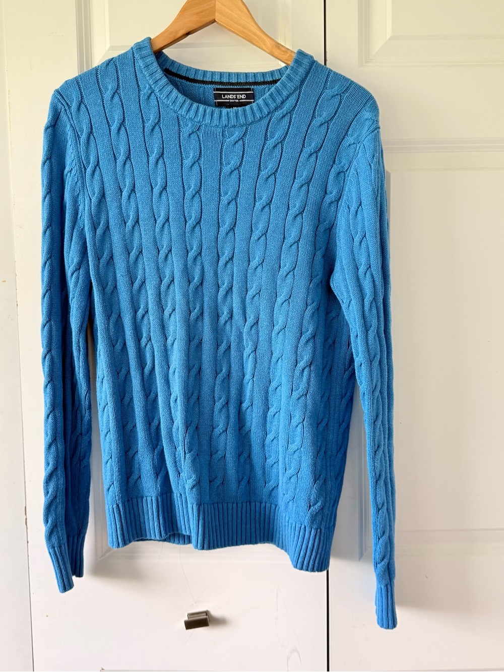 Lands' End Men’s Sky Blue Cable-Knit Crewneck Sweater